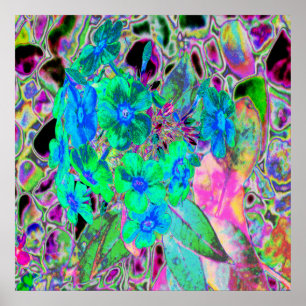 Poster Fleurs psychédéliques vert citron et bleu