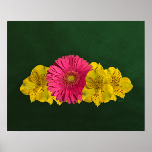 Poster Fleurs rose et jaune vif Imprimer