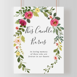Poster Fleurs rose verdure Cette bougie brûle panneau