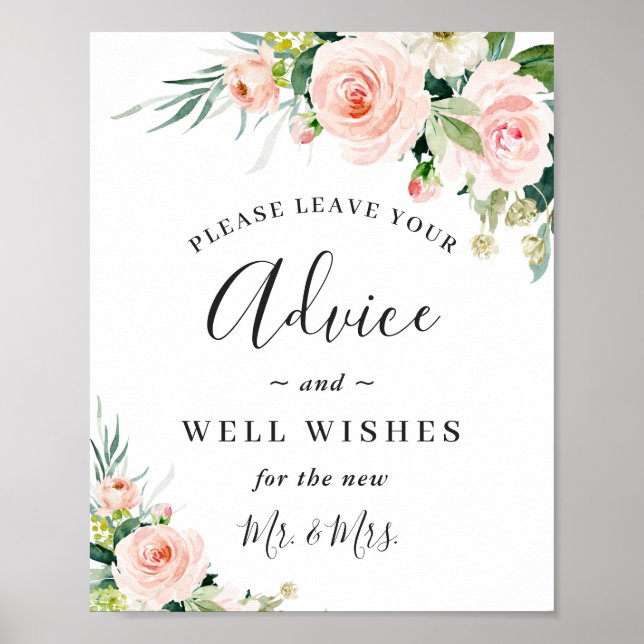Poster Fleurs rose vif Conseil et bien souhaits Mariage (Devant)