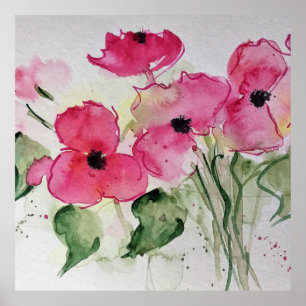 Poster Fleurs roses