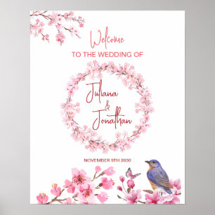 Poster Fleurs roses Aquarelle Mariage féminine