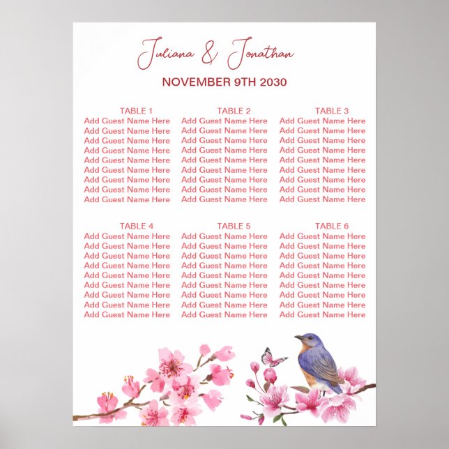 Poster Fleurs roses Aquarelle Mariage féminine (Devant)