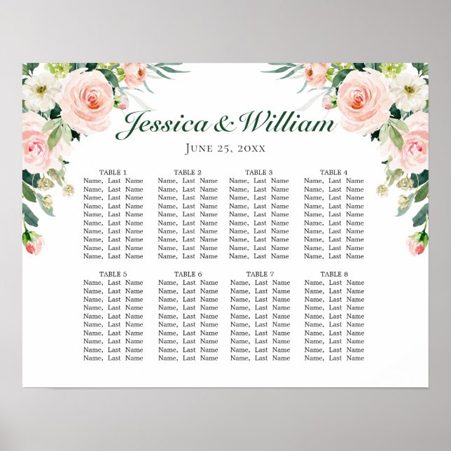 Poster Fleurs roses bleues 8 Tables Mariage GRAPHIQUE DE  (Devant)