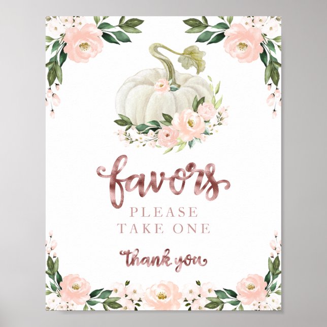 Poster Fleurs roses Chute Citrouille Faveur Baby shower S (Devant)