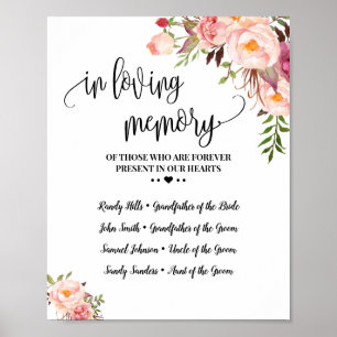 Poster Fleurs roses de souvenir en mémoire affectueuse de