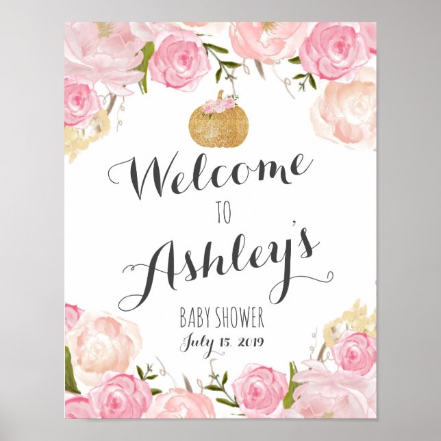 Poster Fleurs roses Douche nuptiale signe de bienvenue (Devant)