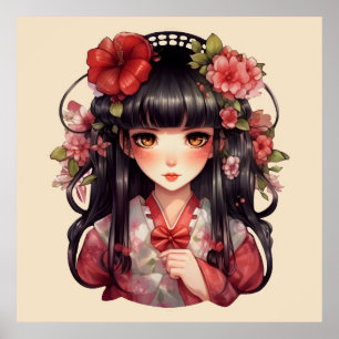 Poster Fleurs roses d'une fille