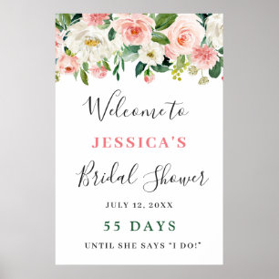 Poster Fleurs Roses Élégantes Bohème pour une Baby Shower