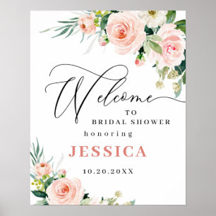 Poster Fleurs Roses Élégantes Boho Baby Shower