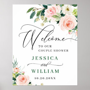 Poster Fleurs roses élégantes et blush, douche bohème pou