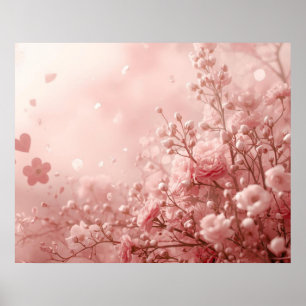 Poster Fleurs roses esthétiques sur un mur de la Saint-Va