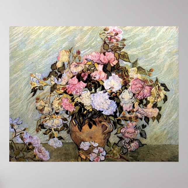 Poster Fleurs roses et bleues de Van Gogh (Devant)