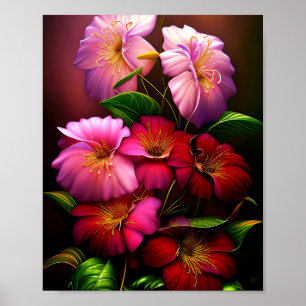 Poster Fleurs roses et rouges vibrantes