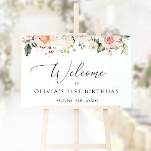 Poster Fleurs roses, Fleurs blanches, Accueil Anniversair