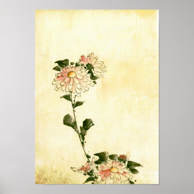 Poster Fleurs roses, Hokusai Art Japonais (Devant)