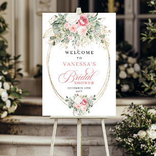 Poster Fleurs Roses Pâles Bohèmes Bienvenue à la Baby Sho
