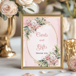 Poster Fleurs roses poussiéreuses tendance Cartes et cade