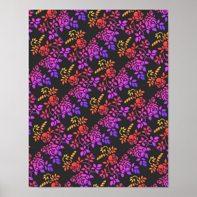 Poster Fleurs Roses tendues Design de couleurs Abstraites (Devant)