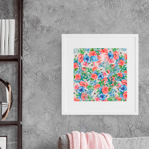 Poster Fleurs Rouge Blanc Et Bleu 4 juillet Patriotique