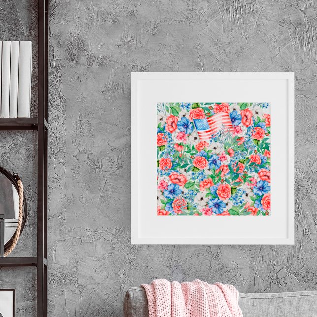 Poster Fleurs Rouge Blanc Et Bleu 4 juillet Patriotique (Créateur téléchargé)