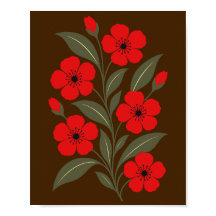 Fleurs rouges avec feuilles vert olive