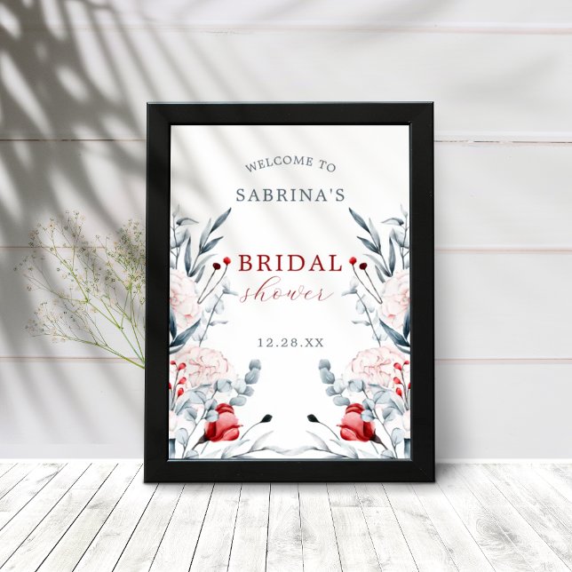 Poster Fleurs Rouges et Bleues Bienvenue à la Baby Shower (Créateur téléchargé)