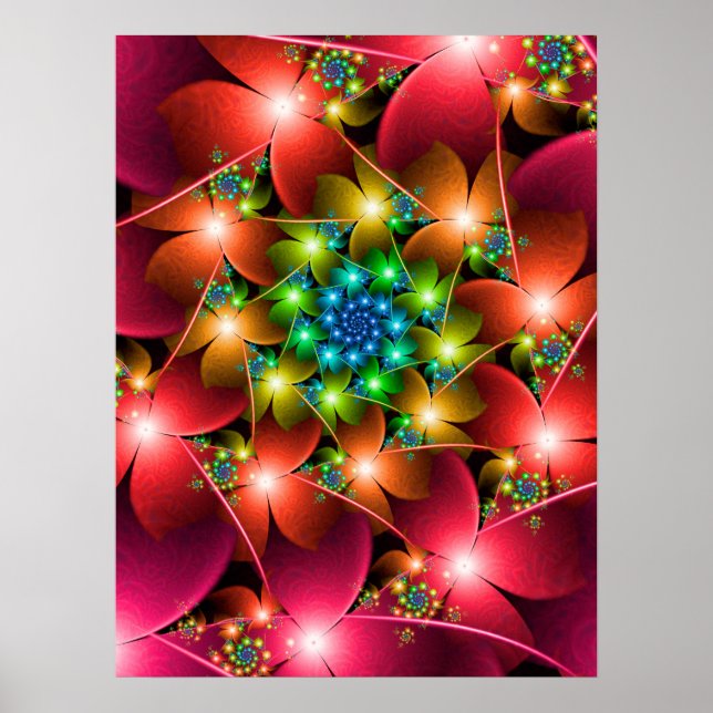 Poster Fleurs rouges fractales (Devant)