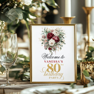Poster Fleurs rouges profondes pour 80e anniversaire 8x10