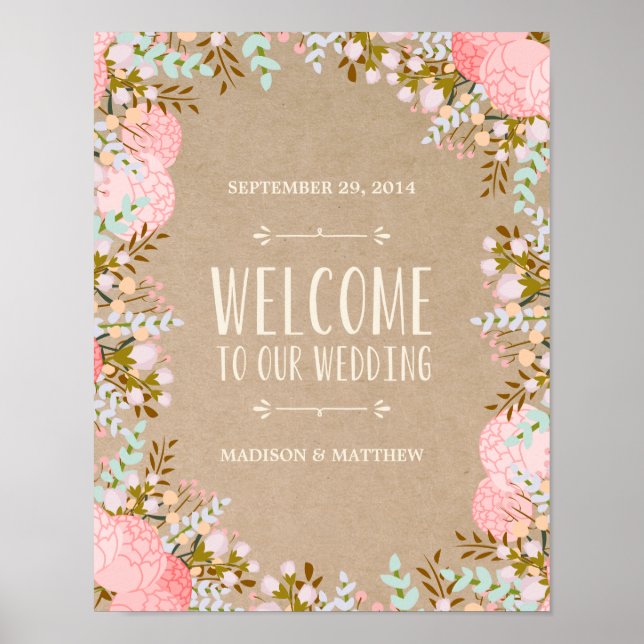 Poster Fleurs Rustiques | Panneau de Réception de Mariage (Devant)