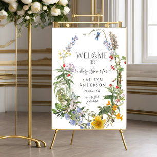 Poster Fleurs sauvages aquarelle floral Bienvenue Baby Sh