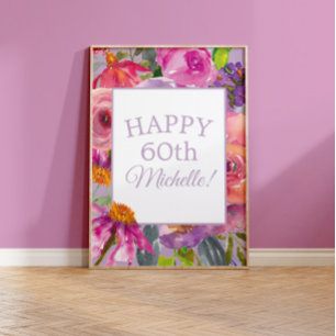 Poster Fleurs sauvages aquarelle rose violet Joyeux 60e