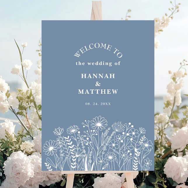 Poster Fleurs sauvages Bleu poussiéreux Bienvenue Mariage (Créateur téléchargé)