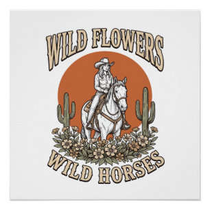 Poster Fleurs sauvages Chevaux sauvages Chemise Western C