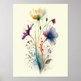 Poster Fleurs sauvages d'aquarelle modernes et élégants