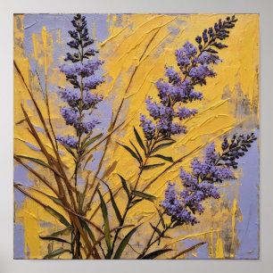 Poster Fleurs sauvages de lavande sur fond doré texturé