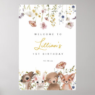 Poster Fleurs sauvages et animaux des bois Bienvenue à l'