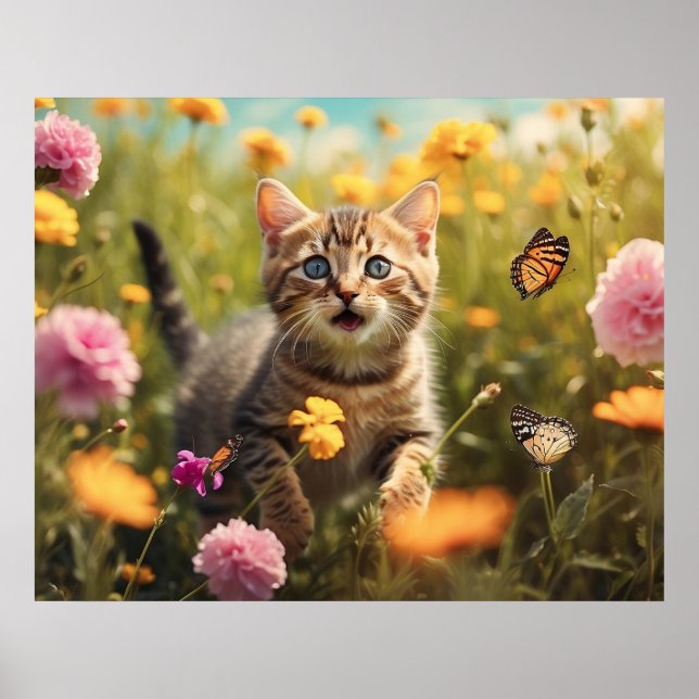 Poster *~* Fleurs sauvages Kitty 5:4 Sky Kitten Cat AP68 (Devant)