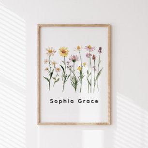 Poster Fleurs sauvages Minimaliste Nom personnalisé