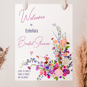 Poster Fleurs sauvages modernes script douche de mariée b