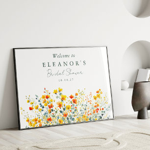Poster Fleurs sauvages orange jaune Bienvenue à la récept
