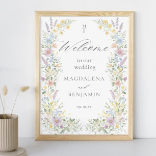 Poster Fleurs sauvages pastel aquarelle Mariage Bienvenue