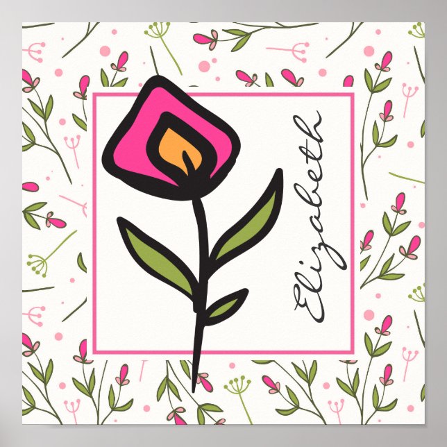 Poster Fleurs sauvages personnalisées à tige longue rose  (Devant)
