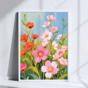 Poster Fleurs sauvages roses   Peinture florale à l'aquar