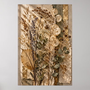 Poster Fleurs sauvages séchées et capsules de graines tra