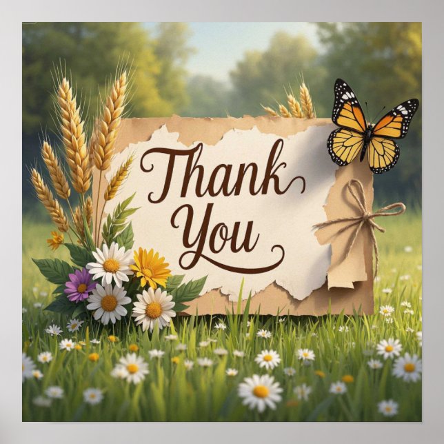 Poster Fleurs sauvages tracés à la main, tiges de blé, pa (Devant)