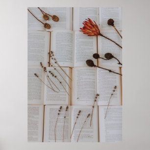 Poster Fleurs séchées sur les livres