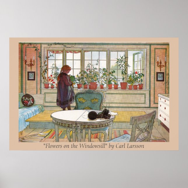 Poster Fleurs sur le rebord de fenêtre Carl Larsson Impri (Devant)