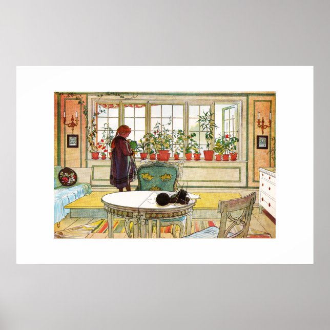 Poster Fleurs sur le rebord de la fenêtre par Carl Larsso (Devant)