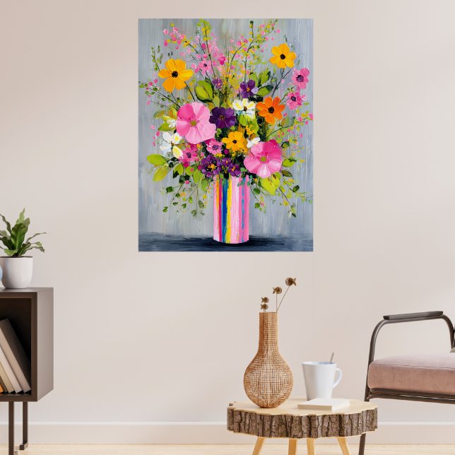 Poster Fleurs texturées dans un vase (Salon 3)